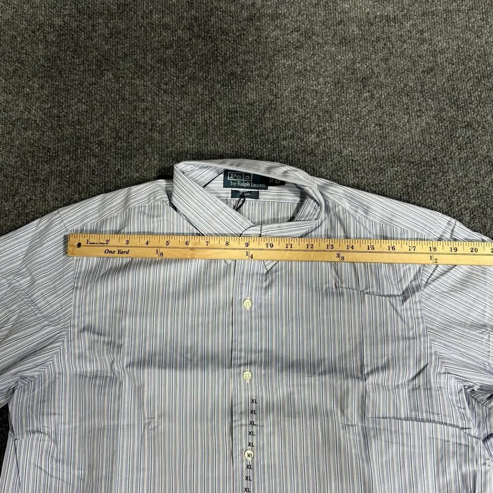 Polo Ralph Lauren Shirt Mens 17 34/35 Blue Stripe Douglas Long Sleeve Dress